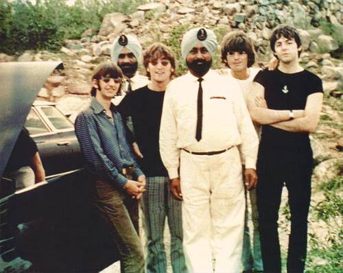 The Beatles in New Delhi, India, in July 1966