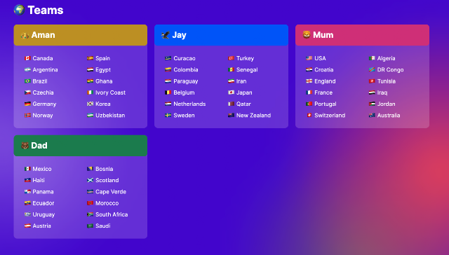 FIFA World Cup dashboard match information